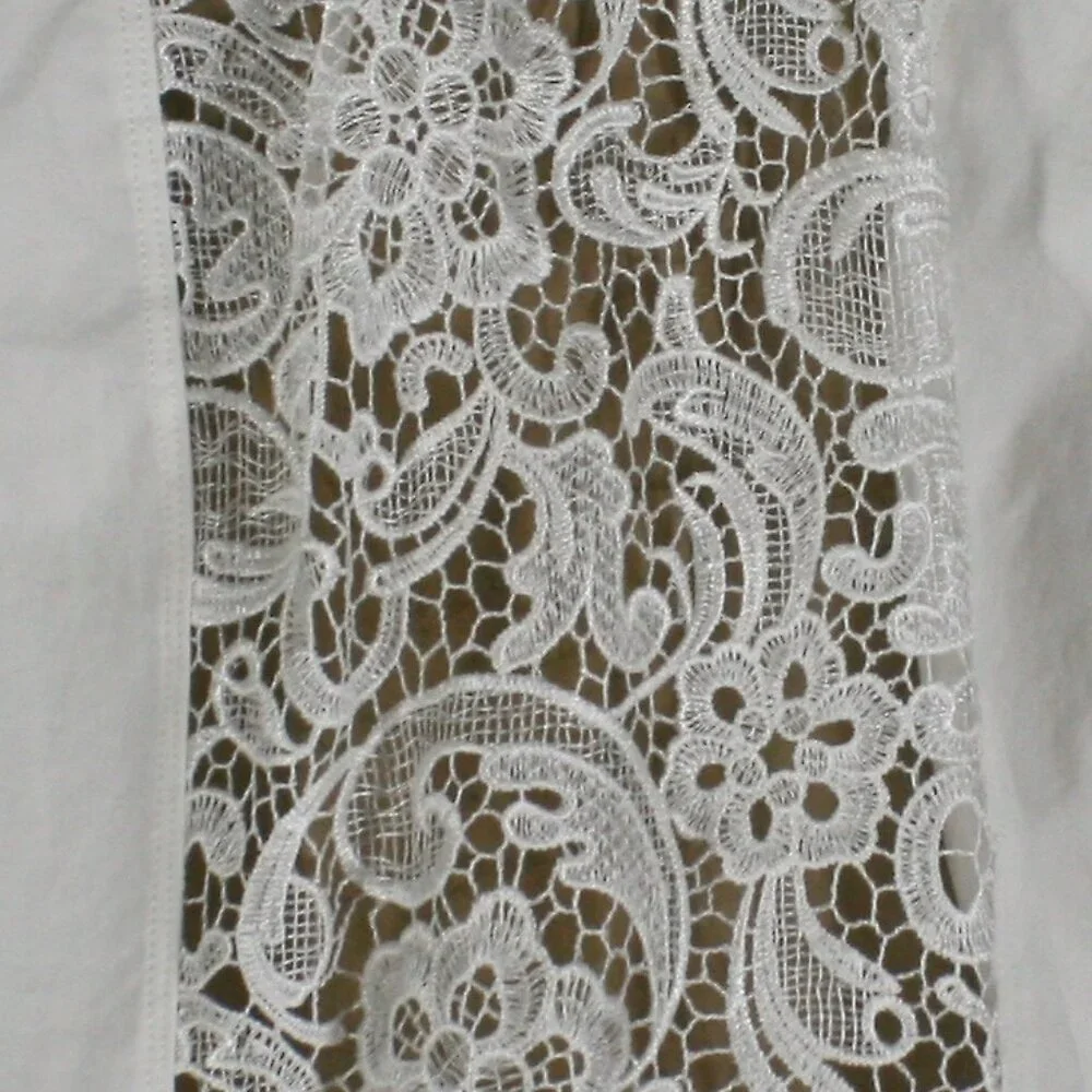 HAND CRAFTED Jacket Denim Upcycled Lace Pearl Floral White Plus Size 16 - Picture 6 of 16